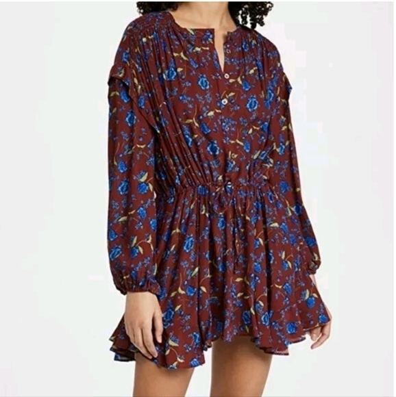 FREE PEOPLE Burgundy Flower Fields Mini Dress Size small - Picture 1 of 8